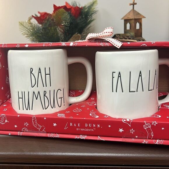 NIB Rae Dunn Christmas Mug Set Bah,Humbug! and      Fa La La!Set of two. - Picture 1 of 7
